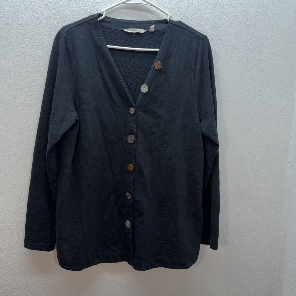 Soft Surroundings Button Up Top Shirt‎ M Artsy Button Up Black Lagenlook Cotton